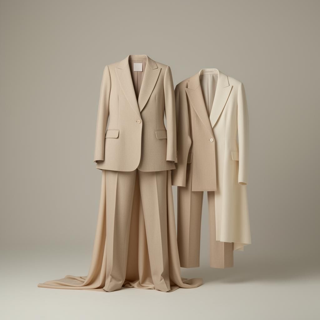 Zeitlose klassische Mode in Beige- und Cremetönen, elegant inszeniert