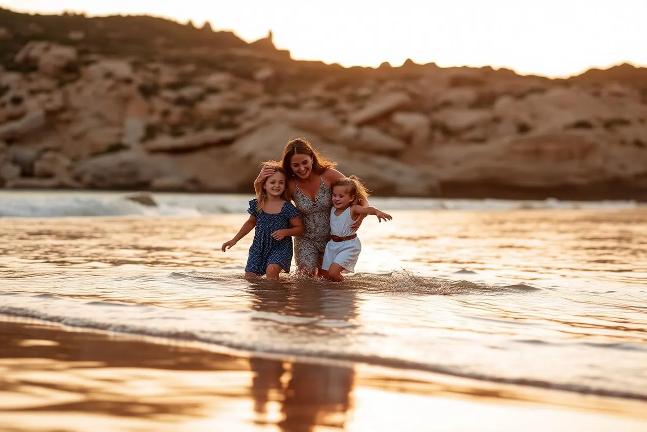 Familienshooting am Strand von Mallorca im Sonnenuntergang