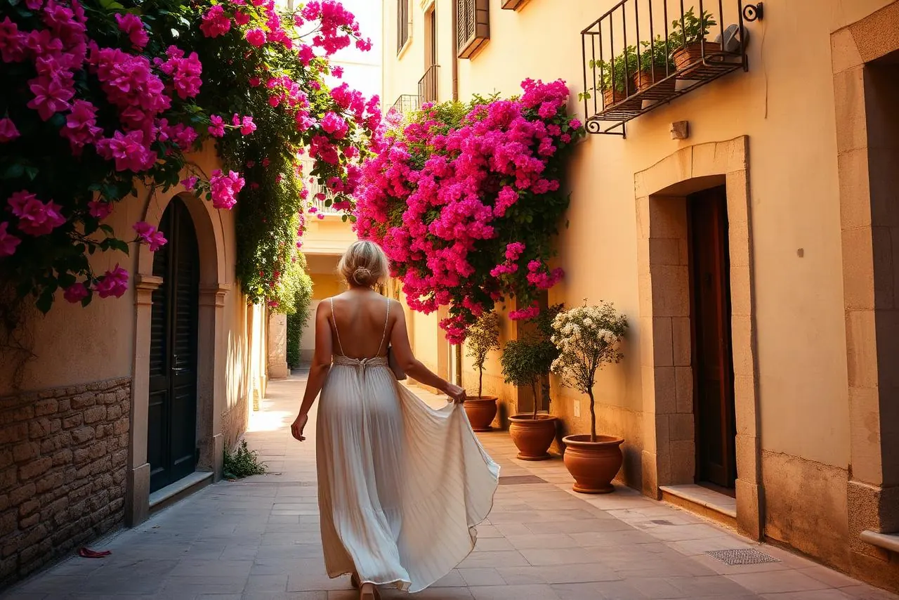 Lifestyle-Fotoshooting in einer Altstadtgasse auf Mallorca