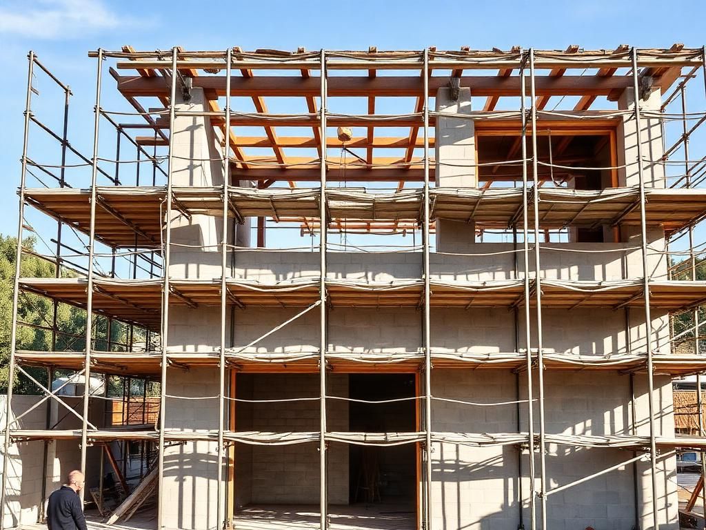 Villa-Baustelle auf Mallorca mit Gerüst