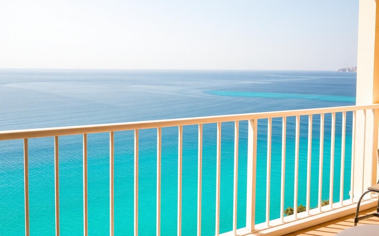 Mediterraner Meerblick von einer eleganten Hotelterrasse auf Mallorca