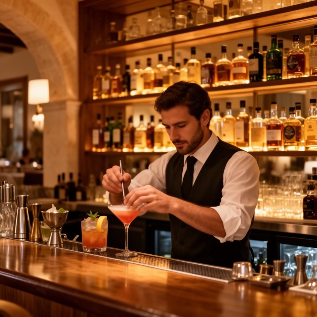 Barkeeper an einer eleganten Cocktailbar im Restaurant