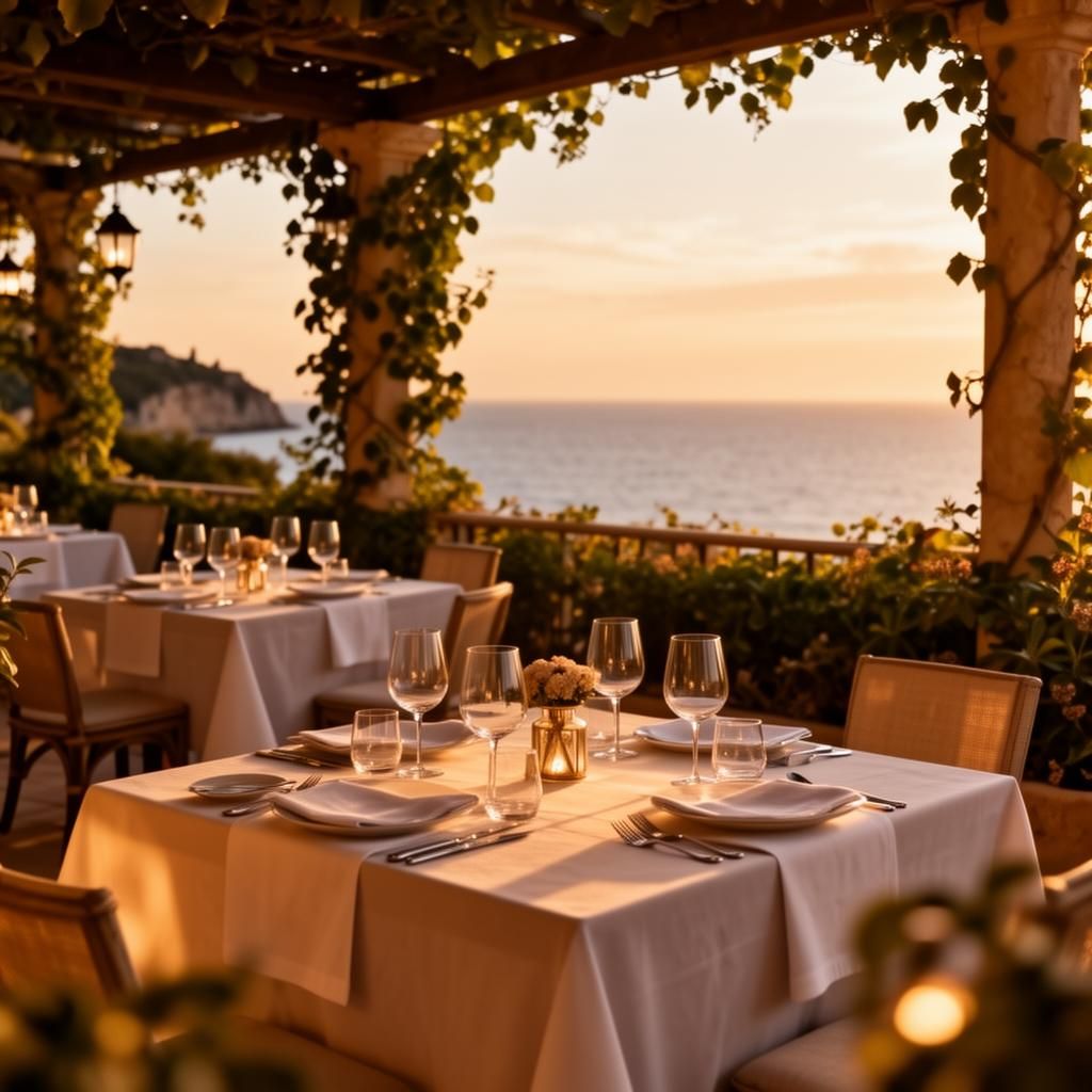 Mediterrane Restaurantterrasse mit Meerblick auf Mallorca