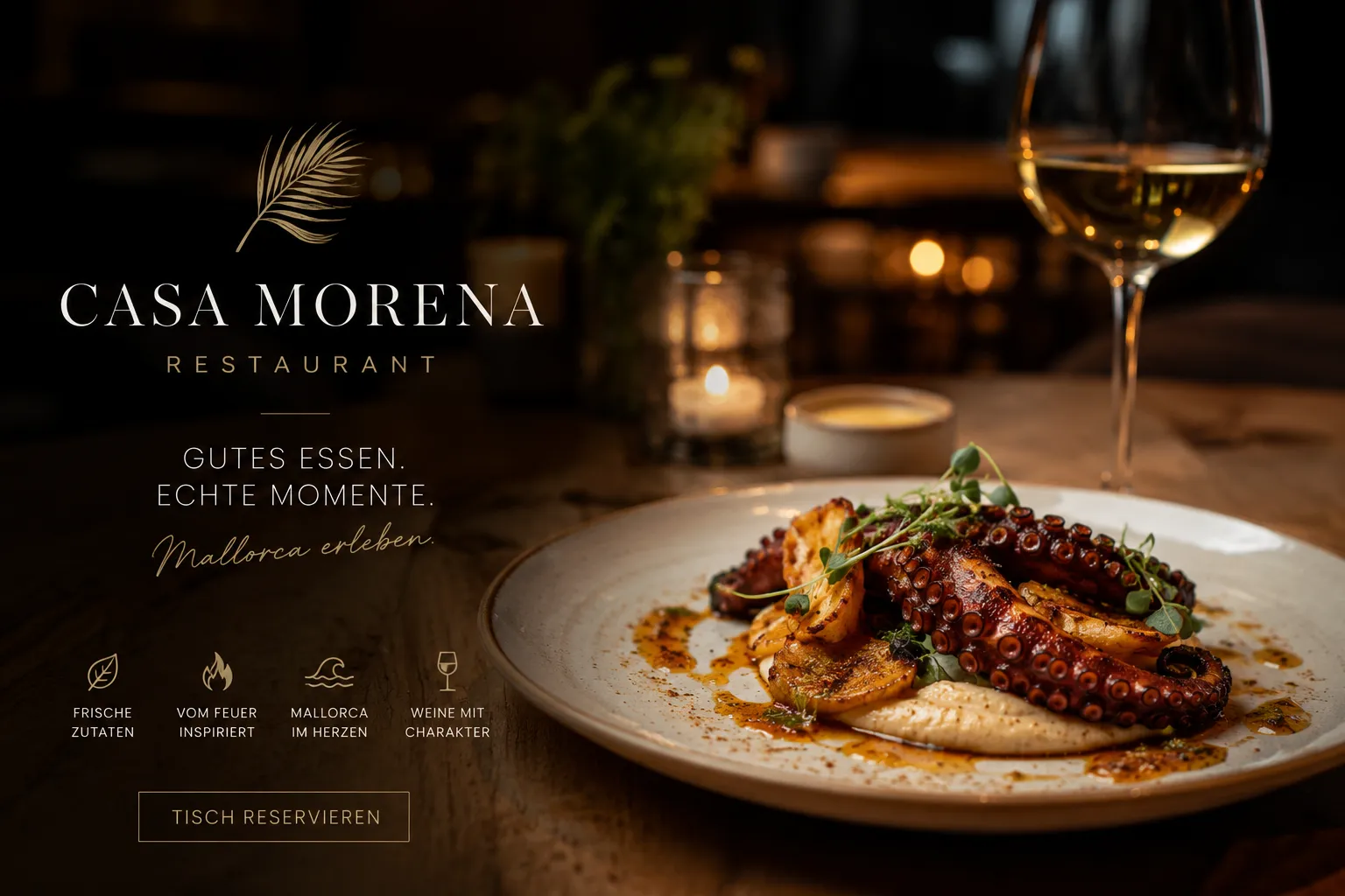 Vista previa de una web de restaurante con reserva